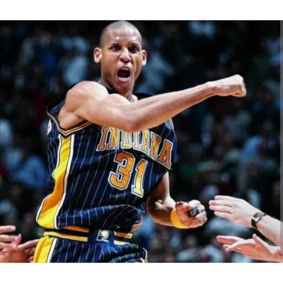 Reggie Miller-Adidas-Pacers-Jersey-Blue/Yellow-Used-XL-$85 - Picture 8 of 9